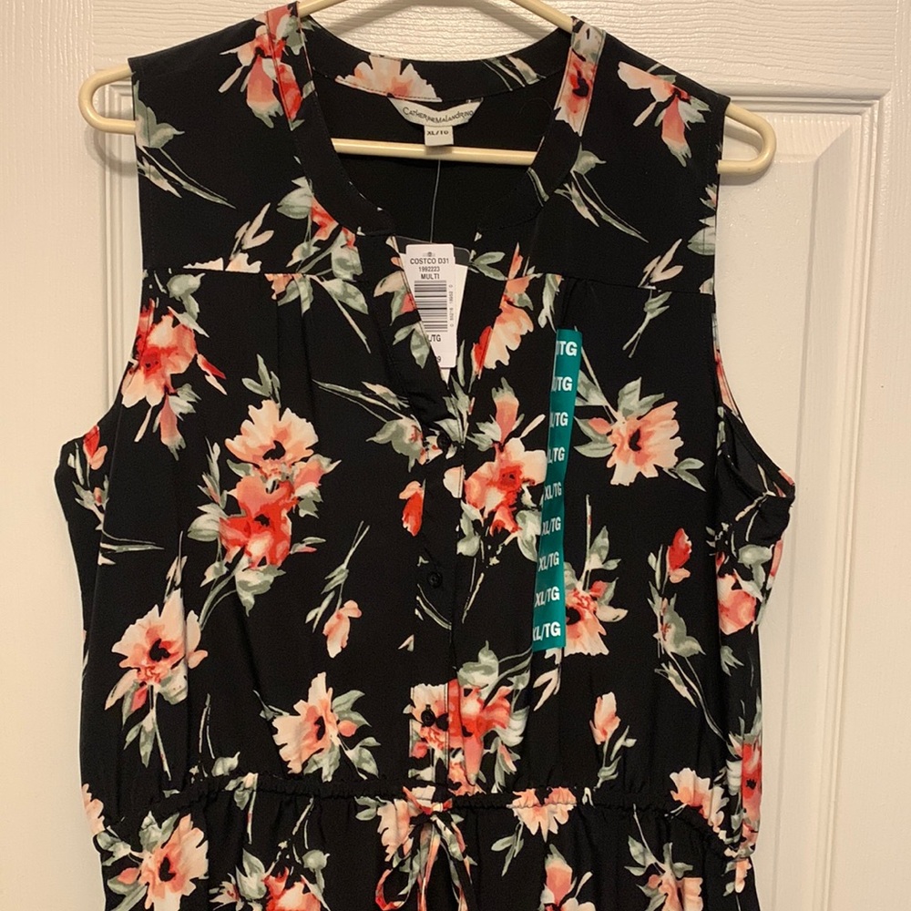Catherine Malandrino Sleeveless Black Floral Midi Dress